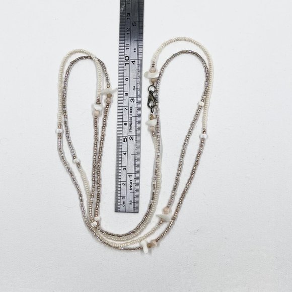 Up-Cycled - Simple Cream & Brown Seed Bead 48”Necklace - Picture 4 of 6